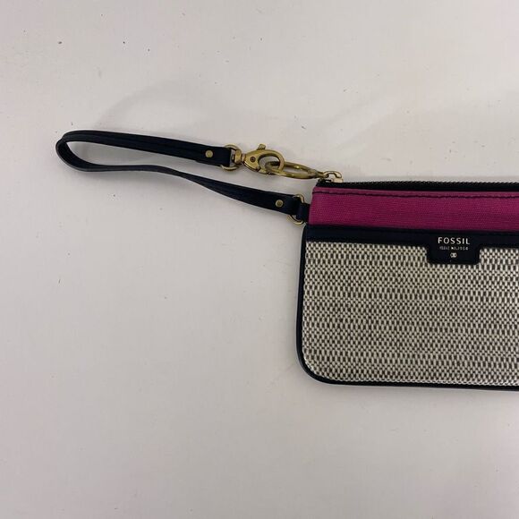Fossil Black & White Woven Patterned with Pink Small Wristlet Wallet - Picture 2 of 3